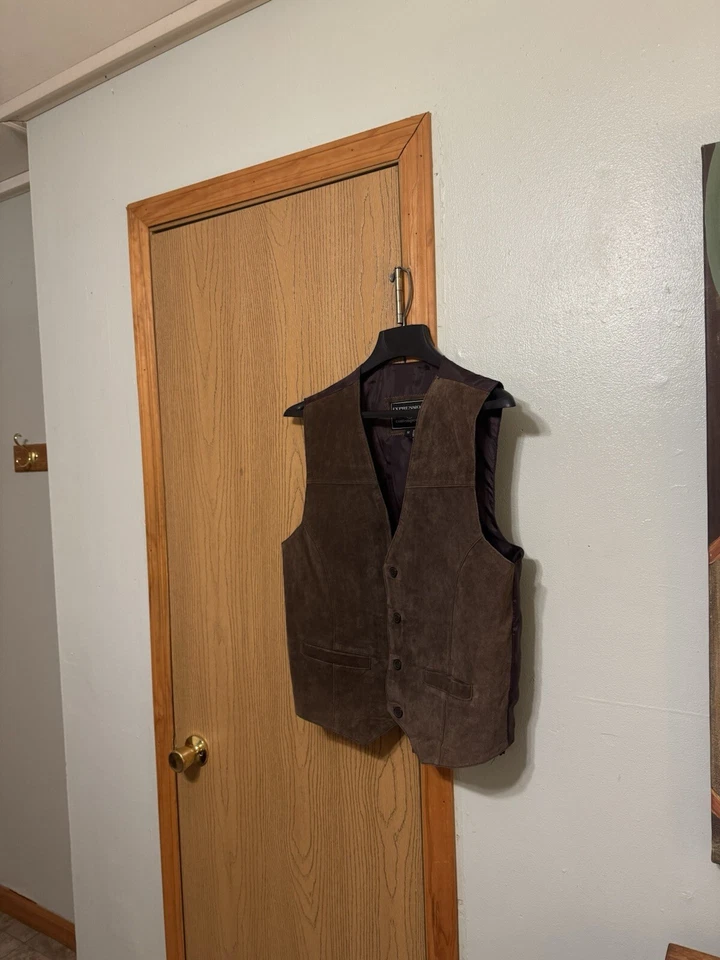 Chaleco de cuero Expressions contemporáneo mediano liso marrón tres botones - vintage Foto 1 de 4