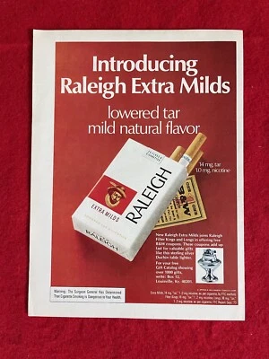 Anuncio impreso vintage 1974 Raleigh Cigarettes anuncio extra suave Foto 1 de 2