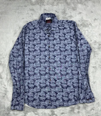 Jared Lang Shirt Men Medium Blue After Hours Camouflage Button Up Long Sleeve - Image 1 of 4