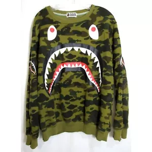 A Bathing Ape Camo Shark Graphic Front & Sleeves Sweatshirt Size XXL EUC - Picture 1 of 12