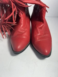 Vintage ACME Red Leather Fringe Cowboy Boots Sz 5 1/2 Acme 6 1/2 US Cowgirl - Picture 1 of 7