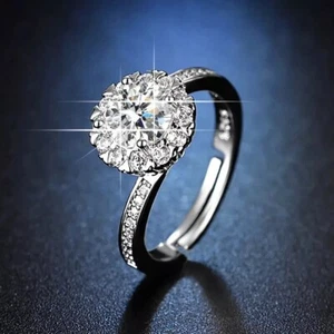 3 Ct Round Cut Simulated Diamond Halo Wedding Band Ring In 14k White Gold Plated - Picture 1 of 5