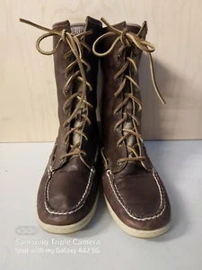 SPERRY Ladyfish Women's 9 M Boots Roll Down Brown Leather Moc Toe - Picture 1 of 9