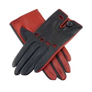 Dents Women's Leather Classic Driving Gloves BLACK/BERRY - Picture 1 of 4