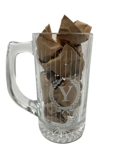 Two Monogram Letter Y Glass Beer Mug Steins Glasses Wedding Party Decor - Picture 1 of 10