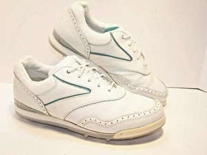 ETONIC ST PLUS #8555 Women's Golf Shoes Metal Cleats, White/Teal, size 8.5 med - Picture 1 of 8