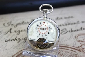 Schöne antike HEBDOMAS SWISS MADE 8 tage Taschenuhr 0.800 Silber pocket watch - Bild 1 von 8