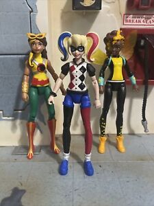 Lot Of 3 DC Superhero Girls 6" Figured Dolls Bumblebee Harley Quinn Hawkgirl