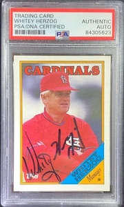 Whitey Herzog auto card 1988 Topps #744 MLB St Louis Cardinals PSA Encapsulated - Picture 1 of 2