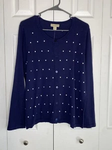 Appleseed's Cardigan Sweater Women's Navy-Blue White Polka Dots Long Sleeve Sz M - Picture 1 of 4