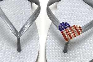 2x USA Heart Red Blue Clear Crystal Rhinestones Interchangeable Flip Flop Clips - Picture 1 of 4