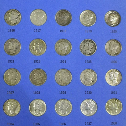 1916-1964 One-a-Year Dime Collection 90% Silver 46 Coins with Whitman Folder Cover