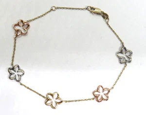 Beautiful Real 14K 3-Color Gold BRACELET with Flowers openwork 7.75" women RCI - Picture 1 of 13