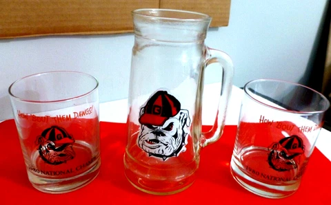 Lot Of 3 1980 National Championship Georgia Bulldogs Glasses, Mugs, Dawgs Cover
