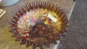 Antike Fenton Amethyst DISTEL gekräuselte Bandkante Karneval Glasschale 7-3/4" - Bild 1 von 7