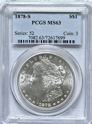 Moneda 7082 dólar de plata serie 52 #3 Morgan PCGS MS63 1878-S Foto 1 de 2