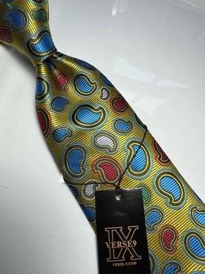 NUEVO CON ETIQUETAS VERSO 9 MULTICOLOR ESTILO PAISLEY ESTAMPADO SEDA DISEÑOS CORBATA Y PAÑUELO Foto 1 de 4