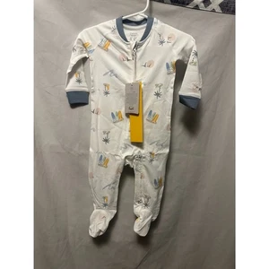 Neu mit Etikett Nest Designs Bambus Einteiler Reißverschluss Fuß Schlafanzug Pastell Wellen 3-6 Monate - Bild 1 von 5