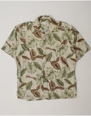 PIERRE CARDIN Mens Short Sleeve Shirt Large Beige Floral Cotton BX06 - Image 1 of 3
