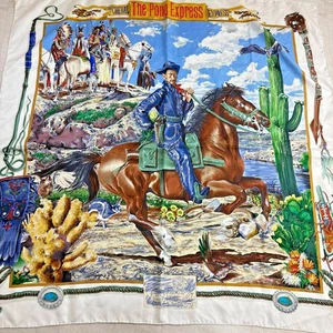 Hermes Carre 90 The Pony Express Scarf white Multicolor Kermit Oliver vintage - Picture 1 of 8