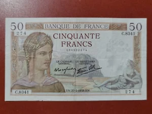 Billet 50 Fr Cérès 27.5.1938 Fay 18/13 Alph. C.8341 TTB / VF !! - Imagen 1 de 2