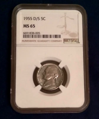1955 D/S Jefferson Nickel 5C ~Error Coin~ NGC MS65 certified - Image 1 of 3