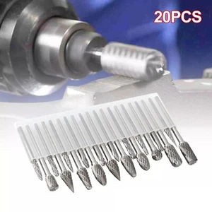 20PCS Tungsten Carbide Rotary Drill Bits Burr Die Grinder 1/8" Shank Carving Set - Picture 1 of 19