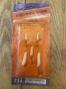(5) Vintage Dolphin Brand assorted Red/white Spoons # 5027 F.J. Neil Co - Picture 1 of 9