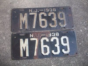 1938 New Jersey License Plates, Pair, Rat Rod, Hot Rod - Picture 1 of 4