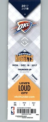 Denver Nuggets vs Oklahoma City Thunder 12/18/2017 Full Ticket  - Image 1 of 2