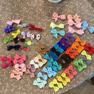57 Small orange blue yellow handmade ribbon hair clips barrettes cottagecore 2" - Picture 1 of 13