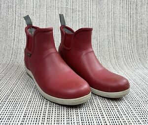 BOGS Quinn Slip On Womens 8 Red Rubber Ankle Rain Boots Waterproof 72067-604