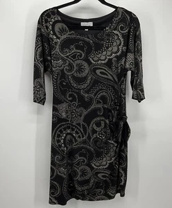 Abito in maglia paisley nero oro metallizzato PM scollo a scoop manica 3/4 boho casual chic - Foto 1 di 7