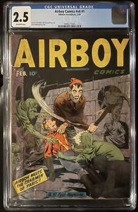 AIRBOY COMICS V6 #1 CGC 2.5 OW Pages FEB 1949 Hillman Period CRABMEN of PARIS - Picture 1 of 2