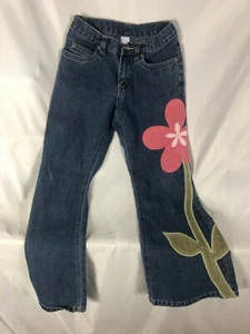 Girls Old Navy Blue Jeans with flower applique on the jean front - Picture 1 of 3