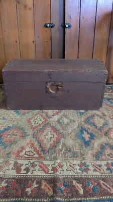 Antique Early Primitive Wood Document Box 1826 Newspaper Orig Red Paint 23" Sq.N - Image 1 of 4