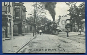 St Mary's West Virginia Main Street Eisenbahn Zug Postkarte - Bild 1 von 2
