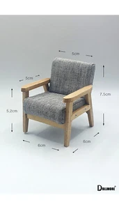 single chair for 5" high BJD doll 1/12 Scale Single Classic Wooden Chair (Gray) - Picture 1 of 17