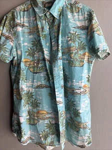 Hang Ten Hawaiian Short Sleeve Button Up Men Shirt Palm Island Beach Excellent-M - Picture 1 of 4