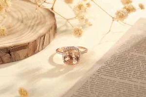 925 Sterling Silver Cushion Cut Pink Color Morganite Ring Halo Ring Promise Ring - Picture 1 of 18