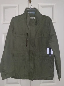 O'NEILL Women's M Green Cotton/Canvas Cargo Jacket Military Coat Zip Snaps ~NWT - Picture 1 of 5
