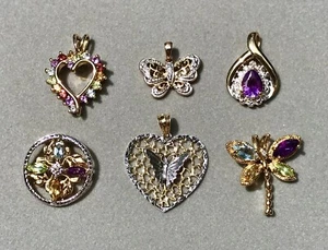 LOTE DE 6 COLGANTES COLORIDOS ORO/PLATA MÚLTIPLES PIEDRAS PRECIOSAS CORAZÓN MARIPOSA LIBÉLULA - Imagen 1 de 8