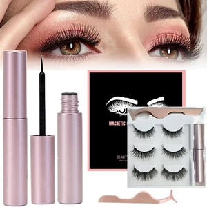 3 Pair False Eyelashes & Liquid Eyeliner Tweezers Natural Eye Lashes Extension - Picture 1 of 12