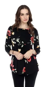 JOSTAR POLY SPANDEX Slinky TOP Stretch Strick schwarz rot geblümt S M L XL - Bild 1 von 8