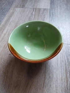 4-1/2" Bowl Rice/Tea Chinese Brown & Celadon Green Glaze carved antique - Picture 1 of 8