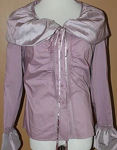 Kenar Purple Button Front Shirt Top Lace Ribbon Puff Collar Cuffs NWT S - Picture 1 of 8