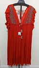 Free People Bali Will Wait For You Oversized Midi Dress Embroidered Boho Red L