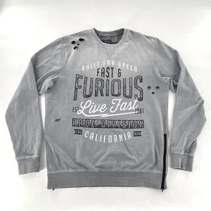 Fast Furious by AFFLICTION Sweatshirt Mens Medium Holes Distressed Fade Gray Zip - Picture 1 of 9