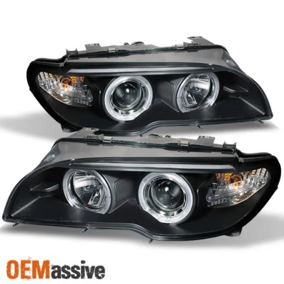 Fits 04-06 E46 3-Series 2Dr Coupe Dual Halo Projector Black Headlights Lamps Set - Image 1 of 3