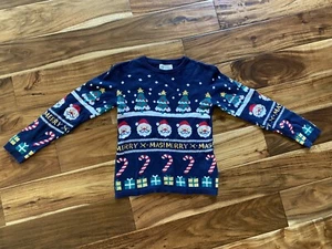 H&M Kids Boy Girl Christmas Sweater Navy Size 6-8T Santa Snowflakes #89 - Picture 1 of 2